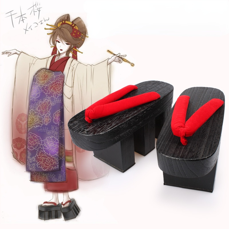 Geta Wooden Sandal - 여성용 목재 일본 GETA 클로그 비덴테이트