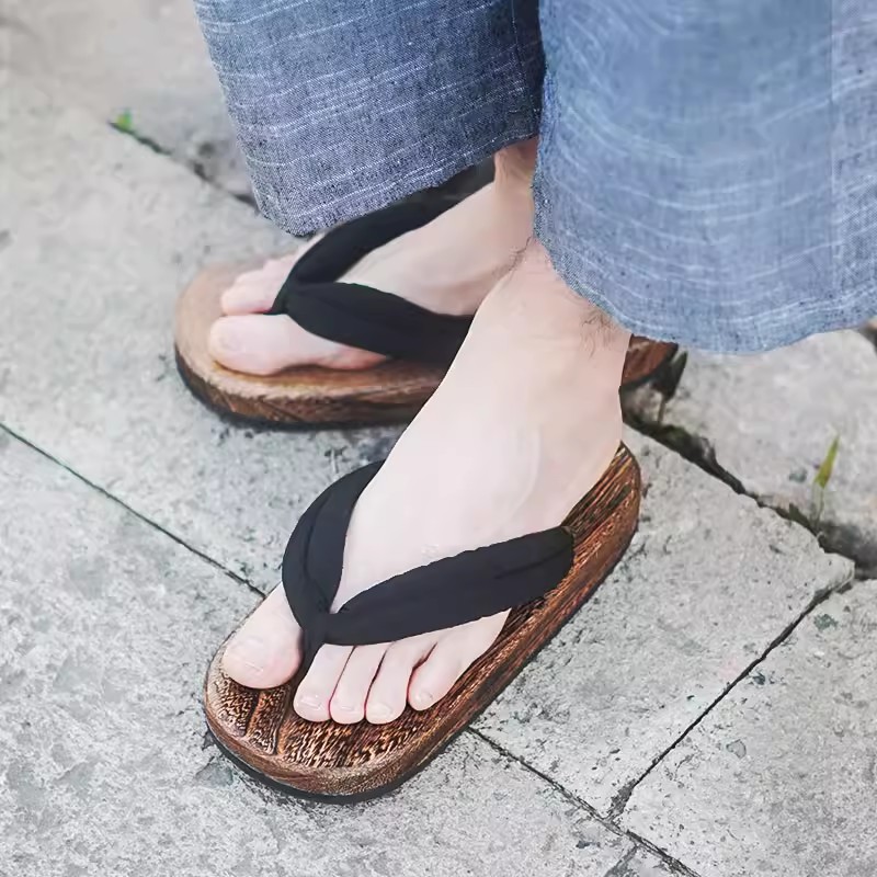 Geta Wooden Sandal - 남성용 여름 게타 플랫 힐 플립플롭