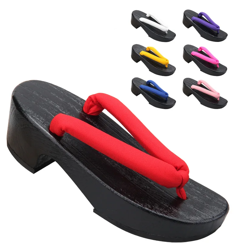 Geta Wooden Sandal - 여성용 블랙 초승달 모양 나무 샌들