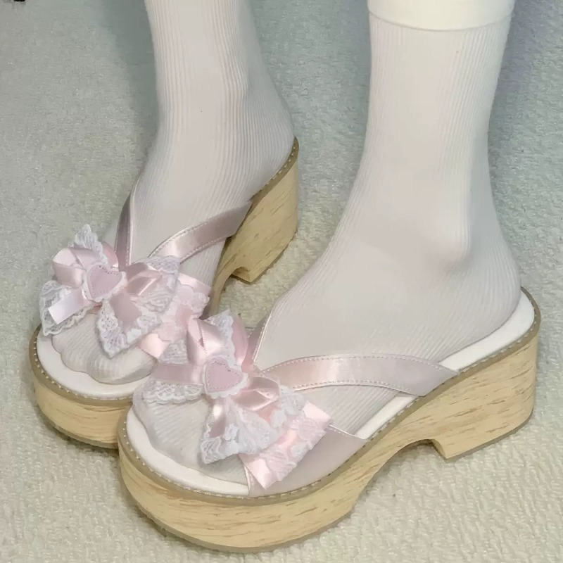 스윗 보우 우드 그레인 두꺼운 바닥 플랫폼 슬리퍼 여성 - Geta Wooden Sandal 리뷰 및 가격