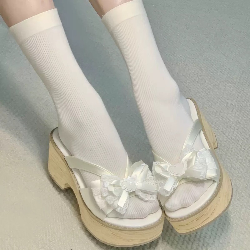 스윗 보우 우드 그레인 두꺼운 바닥 플랫폼 슬리퍼 여성 - Geta Wooden Sandal 리뷰 및 가격