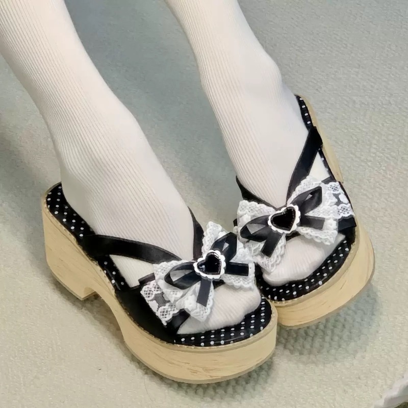 스윗 보우 우드 그레인 두꺼운 바닥 플랫폼 슬리퍼 여성 - Geta Wooden Sandal 리뷰 및 가격
