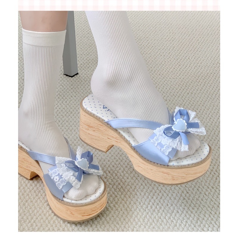 스윗 보우 우드 그레인 두꺼운 바닥 플랫폼 슬리퍼 여성 - Geta Wooden Sandal 리뷰 및 가격